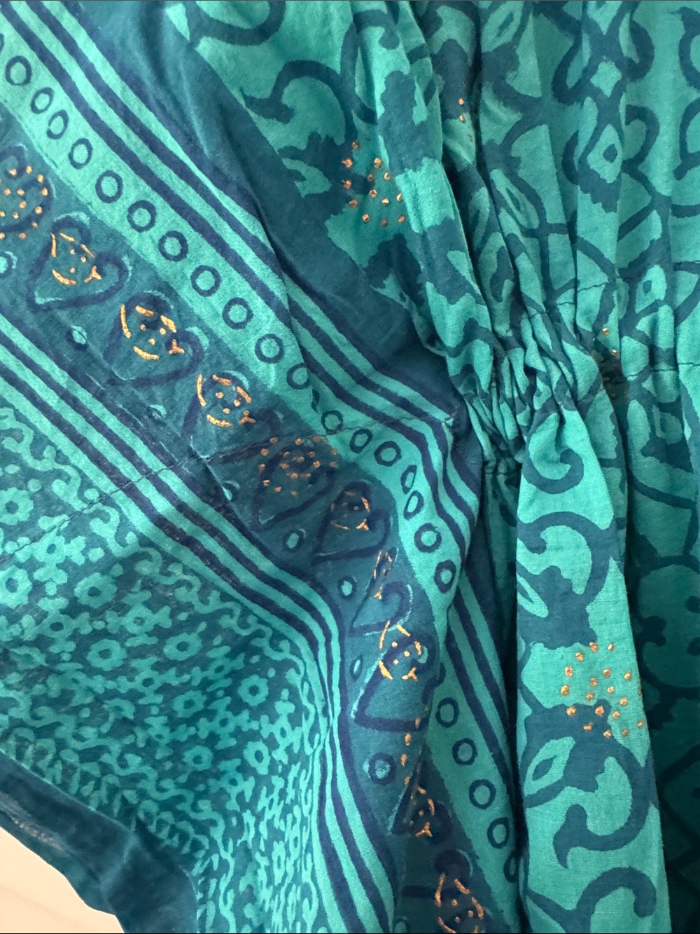Turquoise Printed Caftan Coverup with Drawstring Waist - Picture 3 of 5